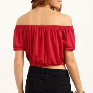 GUESS Red Puff Short Sleeve Crop Top Size S Color Red